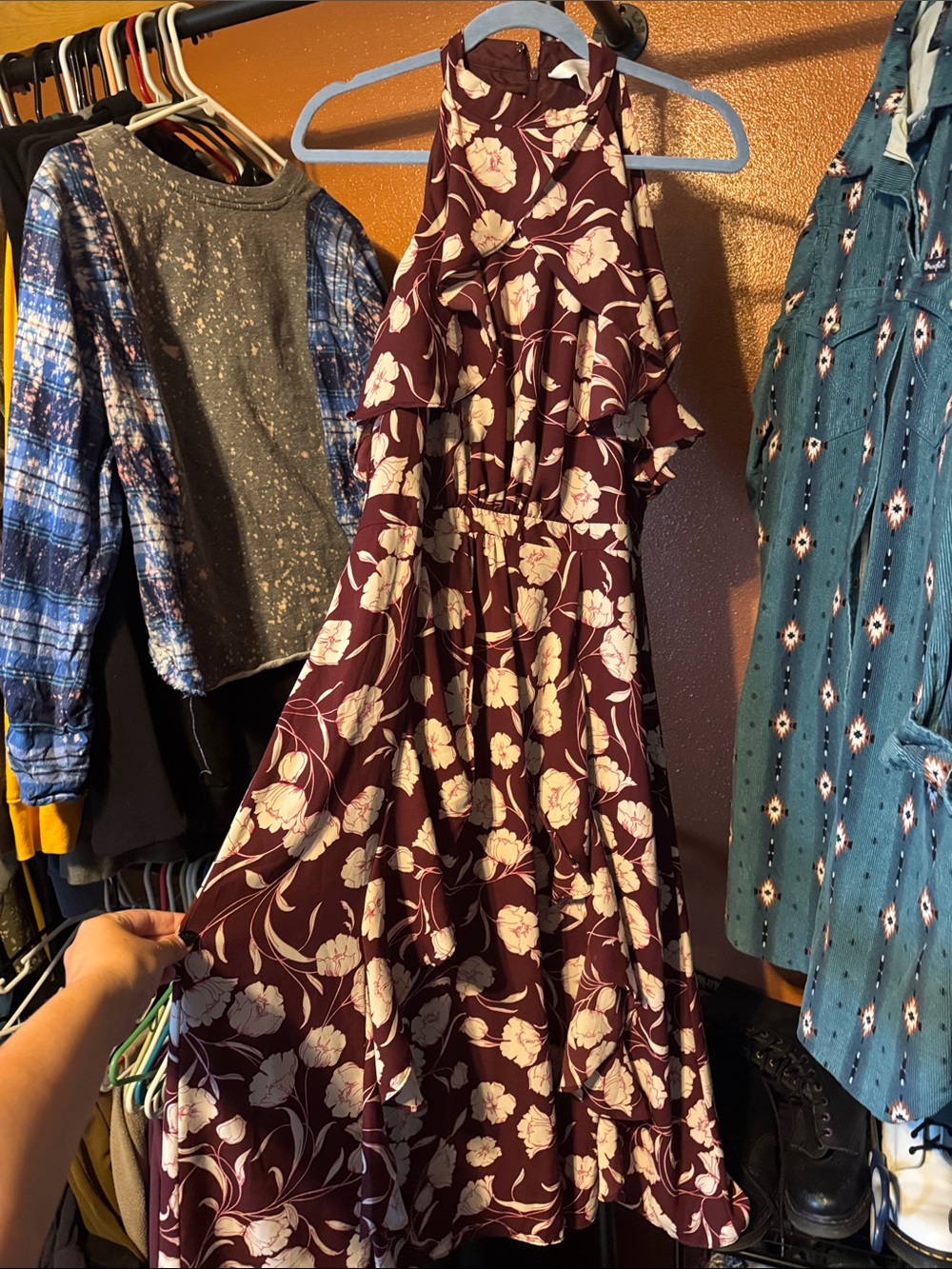 LC Lauren Conrad Burgundy Floral Halter Midi Dress
